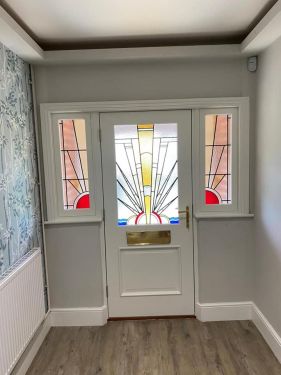 Click Here To Enlarge This Photo Of Hardwood Front Door and Sidelights